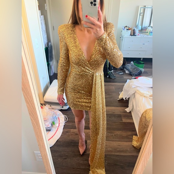 green emerald velvet dress BUY £250 Nadine Merabi Lottie Dress in Champagne- RRP £495 – Minnie May  Closet main image 1